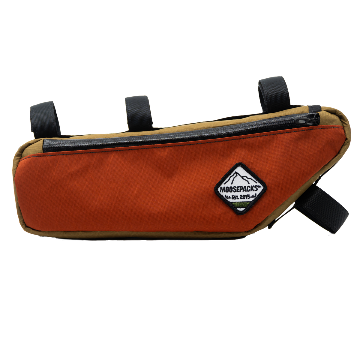 RedFern deep crimson red MoosePacks gravel bike half frame bag featuring a slim profile to clear water bottles .