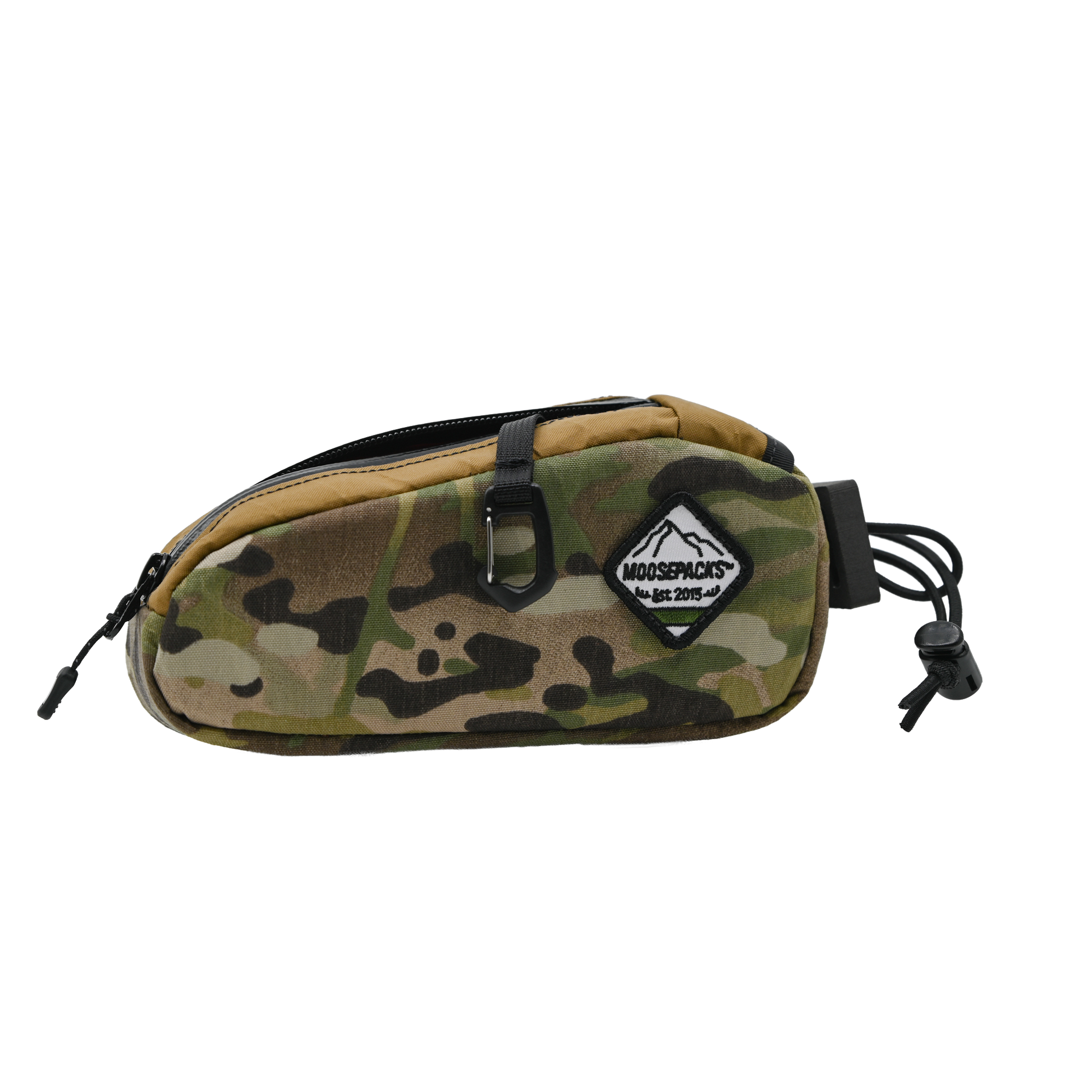 Camo Bag, Key ring clip, Side view. 